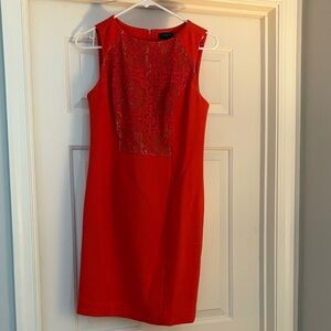 Elegant Coral Lace Panel Dress